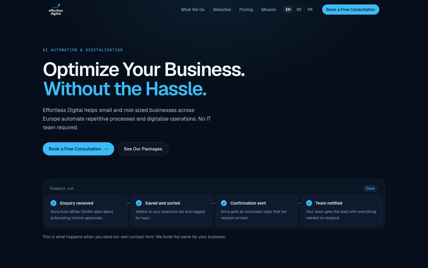 The Effortless Digital homepage on a laptop