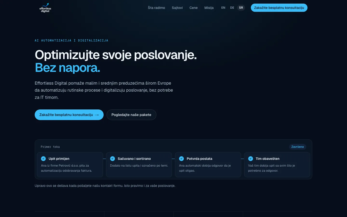 Početna strana Effortless Digital na laptopu